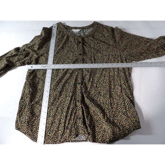 CJ Banks 1X Top Blouse Confetti Print Colorful Button Up Black Office Career - Picture 7 of 10